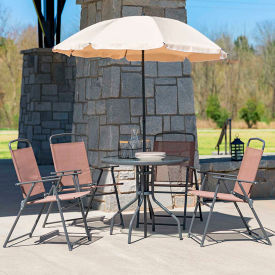 Global Industrial GM-202012-BRN-GG Flash Furniture® Nantucket 5 Piece Outdoor Dining Set w/ Umbrella, Brown image.