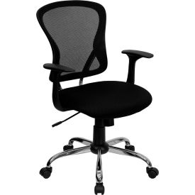 Global Industrial H-8369F-BLK-GG Flash Furniture Swivel Mesh Back Task Chair - Mid Back - Chrome Base - Black image.