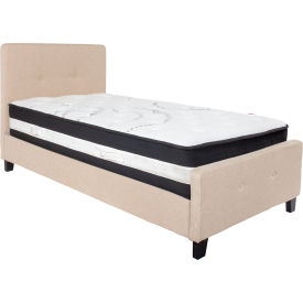 Global Industrial HG-BM-17-GG Flash Furniture Tribeca Tufted Upholstered Platform Bed, Beige, Pocket Spring Mattress, Twin image.