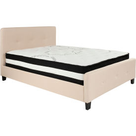 Flash Furniture Tribeca Tufted Upholstered Platform Bed Beige Pocket Spring Mattress Full