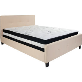 Flash Furniture Tribeca Tufted Upholstered Platform Bed Beige With Pocket Spring Mattress Queen