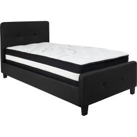 Flash Furniture Tribeca Tufted Upholstered Platform Bed Black Pocket Spring Mattress Twin