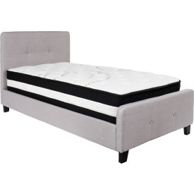 Flash Furniture Tribeca Tufted Upholstered Platform Bed Light Gray Pocket Spring Mattress Twin