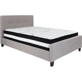 Global Industrial HG-BM-26-GG Flash Furniture Tribeca Tufted Upholstered Platform Bed, Light Gray, Pocket Spring Mattress, Full image.