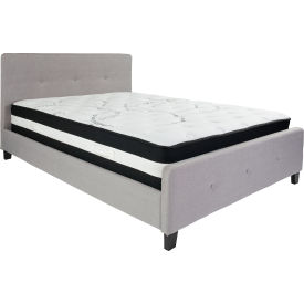 Flash Furniture Tribeca Tufted Upholstered Platform Bed Light Gray Pocket Spring Mattress Queen