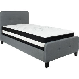Global Industrial HG-BM-29-GG Flash Furniture Tribeca Tufted Upholstered Platform Bed, Dark Gray, Pocket Spring Mattress, Twin image.