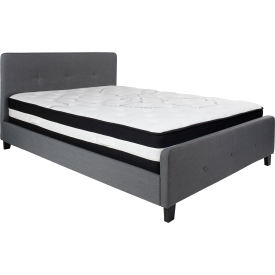 Flash Furniture Tribeca Tufted Upholstered Platform Bed Dark Gray Pocket Spring Mattress Queen