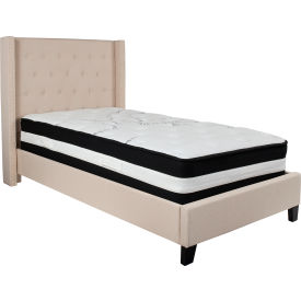 Global Industrial HG-BM-33-GG Flash Furniture Riverdale Tufted Upholstered Platform Bed, Beige, Pocket Spring Mattress, Twin image.