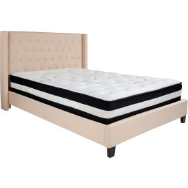 Flash Furniture Riverdale Tufted Upholstered Platform Bed Beige Pocket Spring Mattress Queen