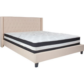 Global Industrial HG-BM-36-GG Flash Furniture Riverdale Tufted Upholstered Platform Bed, Beige, Pocket Spring Mattress, King image.