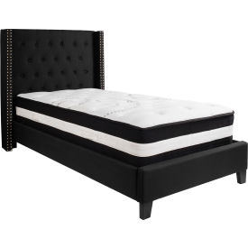 Global Industrial HG-BM-37-GG Flash Furniture Riverdale Tufted Upholstered Platform Bed, Black, Pocket Spring Mattress, Twin image.