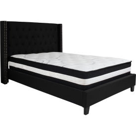 Global Industrial HG-BM-38-GG Flash Furniture Riverdale Tufted Upholstered Platform Bed, Black, Pocket Spring Mattress, Full image.