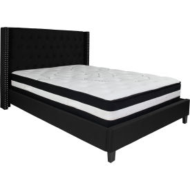 Flash Furniture Riverdale Tufted Upholstered Platform Bed Black Pocket Spring Mattress Queen
