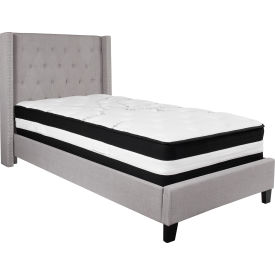 Global Industrial HG-BM-41-GG Flash Furniture Riverdale Tufted Upholstered Platform Bed, Light Gray, Pocket Spring Mattress, Twin image.