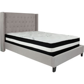 Flash Furniture Riverdale Tufted Upholstered Platform Bed Light Gray Pocket Spring Mattress Full