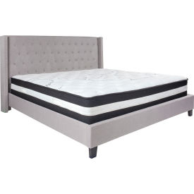 Global Industrial HG-BM-44-GG Flash Furniture Riverdale Tufted Upholstered Platform Bed, Light Gray, Pocket Spring Mattress, King image.