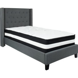 Global Industrial HG-BM-45-GG Flash Furniture Riverdale Tufted Upholstered Platform Bed, Dark Gray, Pocket Spring Mattress, Twin image.