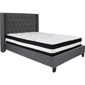 Flash Furniture Riverdale Tufted Upholstered Platform Bed Dark Gray Pocket Spring Mattress Full