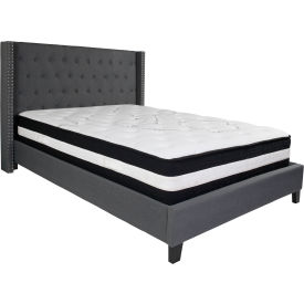 Flash Furniture Riverdale Tufted Upholstered Platform Bed, Dark Gray, Pocket Spring Mattress, Queen 