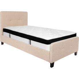 Global Industrial HG-BMF-17-GG Flash Furniture Tribeca Tufted Upholstered Platform Bed, Beige, With Memory Foam Mattress, Twin image.