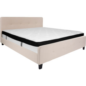 Global Industrial HG-BMF-20-GG Flash Furniture Tribeca Tufted Upholstered Platform Bed, Beige, With Memory Foam Mattress, King image.