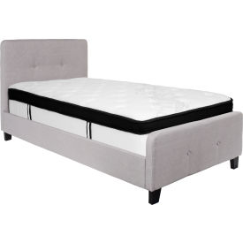 Flash Furniture Tribeca Tufted Upholstered Platform Bed Light Gray Memory Foam Mattress Twin