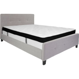Flash Furniture Tribeca Tufted Upholstered Platform Bed Light Gray Memory Foam Mattress Queen