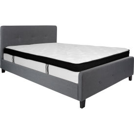 Global Industrial HG-BMF-31-GG Flash Furniture Tribeca Tufted Upholstered Platform Bed, Dark Gray, Memory Foam Mattress, Queen image.