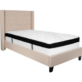 Global Industrial HG-BMF-33-GG Flash Furniture Riverdale Tufted Upholstered Platform Bed, Beige, With Memory Foam Mattress, Twin image.