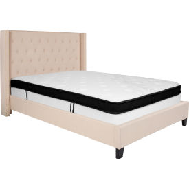 Global Industrial HG-BMF-34-GG Flash Furniture Riverdale Tufted Upholstered Platform Bed, Beige, With Memory Foam Mattress, Full image.
