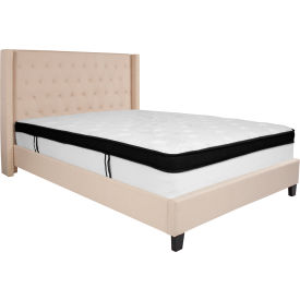 Global Industrial HG-BMF-35-GG Flash Furniture Riverdale Tufted Upholstered Platform Bed, Beige With Memory Foam Mattress, Queen image.