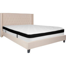 Global Industrial HG-BMF-36-GG Flash Furniture Riverdale Tufted Upholstered Platform Bed, Beige, With Memory Foam Mattress, King image.