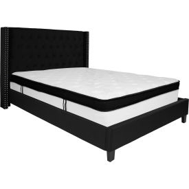 Global Industrial HG-BMF-39-GG Flash Furniture Riverdale Tufted Upholstered Platform Bed, Black With Memory Foam Mattress, Queen image.