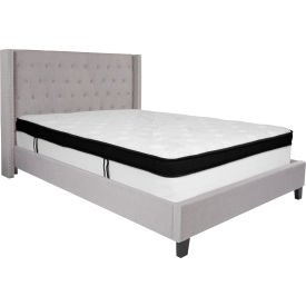 Global Industrial HG-BMF-43-GG Flash Furniture Riverdale Tufted Upholstered Platform Bed, Light Gray, Memory Foam Mattress, Queen image.