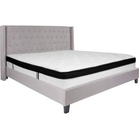 Global Industrial HG-BMF-44-GG Flash Furniture Riverdale Tufted Upholstered Platform Bed, Light Gray, Memory Foam Mattress, King image.