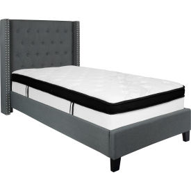 Global Industrial HG-BMF-45-GG Flash Furniture Riverdale Tufted Upholstered Platform Bed, Dark Gray, Memory Foam Mattress, Twin image.