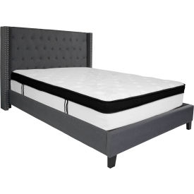 Global Industrial HG-BMF-47-GG Flash Furniture Riverdale Tufted Upholstered Platform Bed, Dark Gray, Memory Foam Mattress, Queen image.