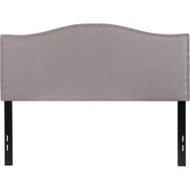Global Industrial HG-HB1707-F-LG-GG Flash Furniture Lexington Upholstered Size Headboard with Accent Nail Trim in Light Gray, Full image.