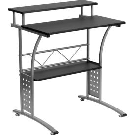 Global Industrial NAN-CLIFTON-BK-GG Flash Furniture Clifton Computer Desk with Top and Lower Storage Shelves, Black image.