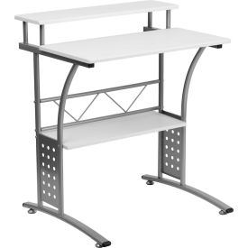 Global Industrial NAN-CLIFTON-WH-GG Flash Furniture Clifton Computer Desk with Top and Lower Storage Shelves, White image.