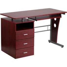 Global Industrial NAN-WK-008-GG Flash Furniture Mahogany Computer Desk with Three Drawer Pedestal and Pull-Out Keyboard Tray image.