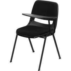 Global Industrial RUT-EO1-01-PAD-LTAB-GG Flash Furniture Ergonomic Shell Chair - Left Handed Tablet Arm - Padded Fabric - Black image.