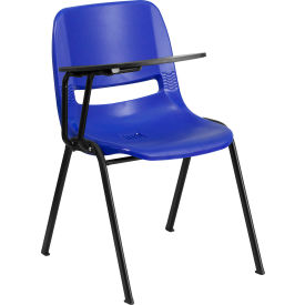 Global Industrial RUT-EO1-BL-RTAB-GG Flash Furniture Ergonomic Shell Chair - Right Handed Tablet Arm - Blue image.