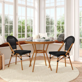 Flash Furniture® Marseille 31-1/2" Round Commercial Bistro Table with 2 Chairs Black 