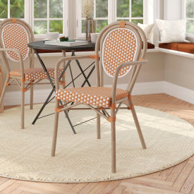 Flash Furniture® Lourdes Bistro Stacking Chair with Arms Natural/White Seat Lt Natural Frame 