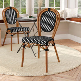 Flash Furniture® Lourdes Thonet Bistro Stacking Chair Black/White Seat Natural Frame 