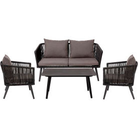 Flash Furniture Kierra 4 Piece Conversation Set w/ Table & Zippered Removable Cushions, Black
