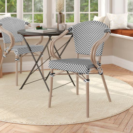 Flash Furniture® Marseille Bistro Stacking Chair w/ Arms Black/White Seat Light Natural Frame 