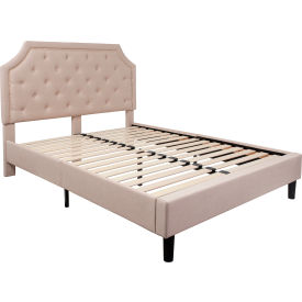 Global Industrial SL-BK4-Q-B-GG Flash Furniture Brighton Tufted Upholstered Platform Bed in Beige, Queen Size image.