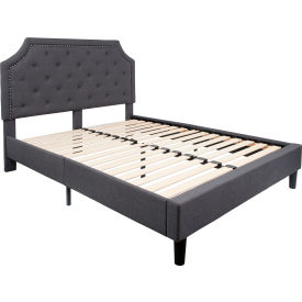 Global Industrial SL-BK4-Q-DG-GG Flash Furniture Brighton Tufted Upholstered Platform Bed in Dark Gray, Queen Size image.